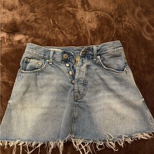 Zara Blue Denim Mini Skirt with Frayed Hem